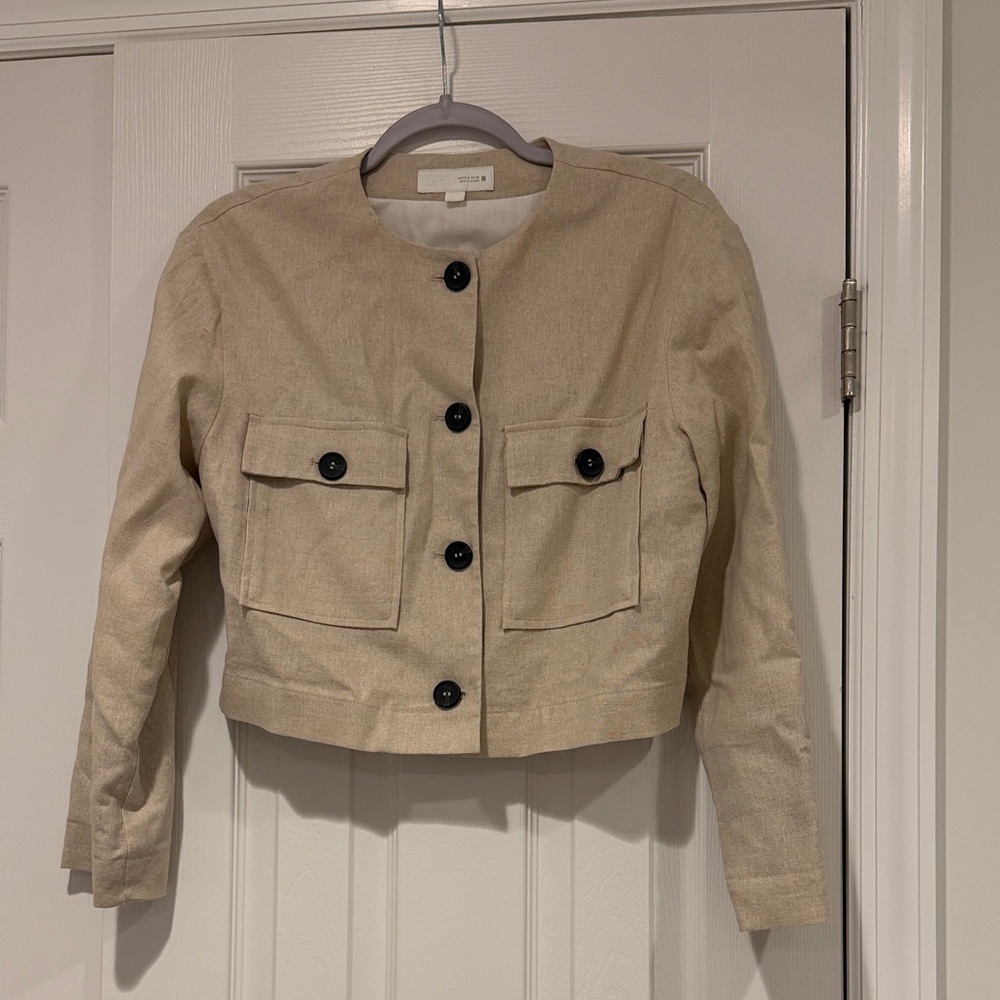 Zara Beige Cropped Jacket with Black Buttons